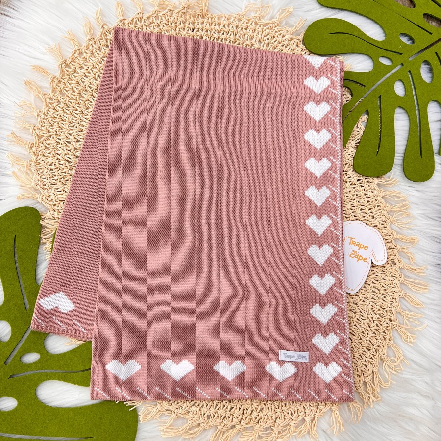  Manta de linha coração rosê